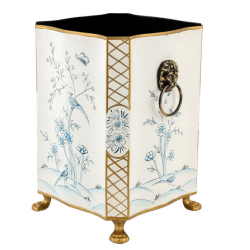 Incredible scalloped chinoiseries wastepaper basket in ivory/blue