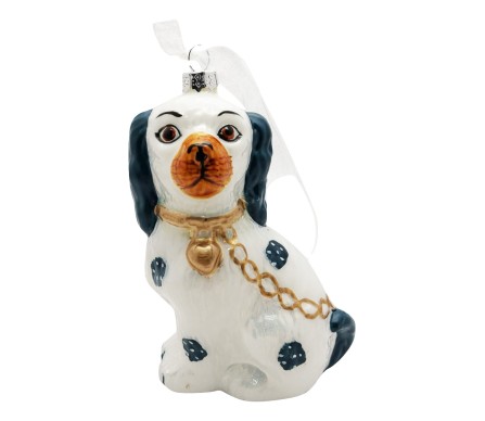 Darling Staffordshire dog ornament in marine blue/white